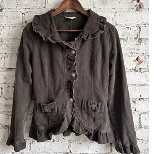 Ruffle Trim Jacket Dark bow Ornate Silver buttons Cottagecore romantic goth